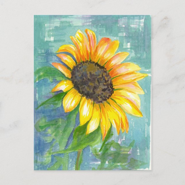 Sunshine Yellow Sunflower Watercolor Painting Postcard (Front)