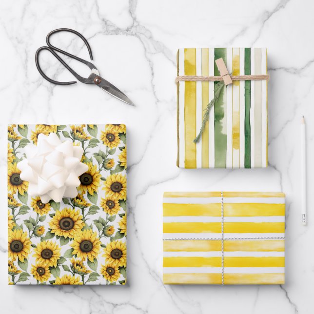 Sunshine Yellow Sunflowers Wrapping Paper Sheets (Front)