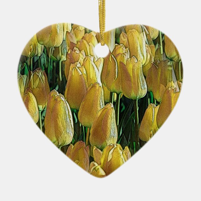Sunshine Yellow Tulips Ceramic Ornament (Front)