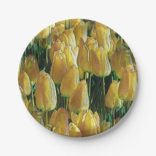Sunshine Yellow Tulips Paper Plates (Front)