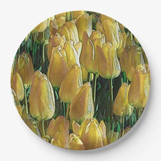Sunshine Yellow Tulips Paper Plates (Front)