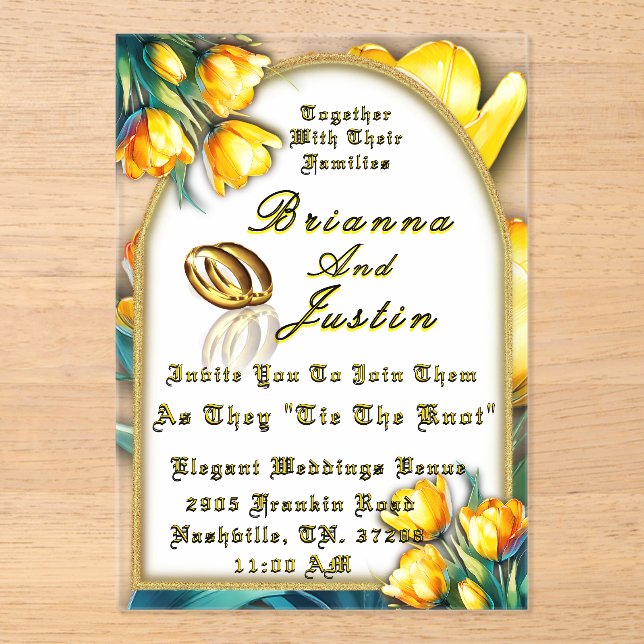 Sunshine Yellow Tulips Wedding Acrylic Invitations (Front)