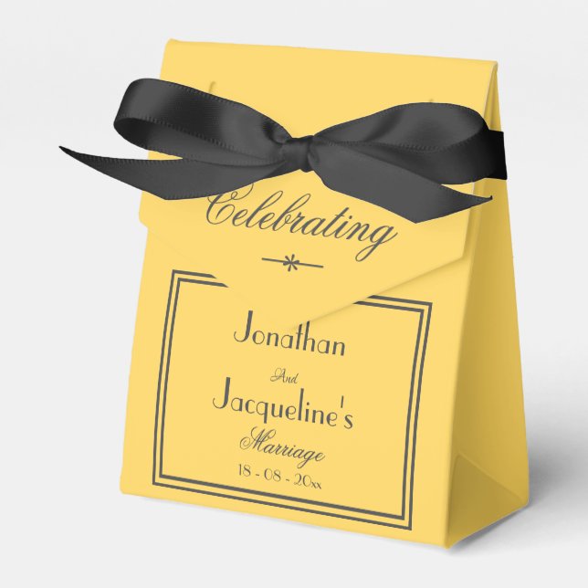 Sunshine Yellow Wedding Chic Black Names Elegant  Favor Boxes (Front Side)