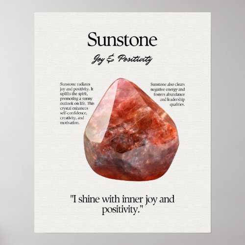 Sunstone Gem Crystal Meaning Card Poster