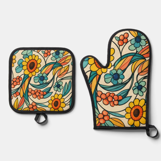 Sunstream Bloom Oven Mitt & Pot Holder Set (Front)
