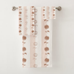 Sunstripe - Peach-Toned Floral & Vertical Elegance Bath Towel Set