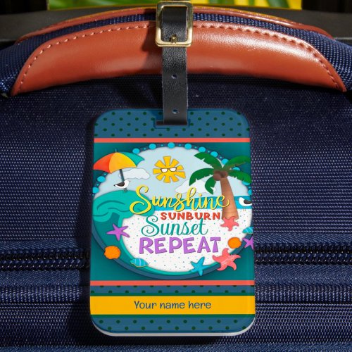Suntan Travel Beach Palm Tree Sunset Luggage Tag