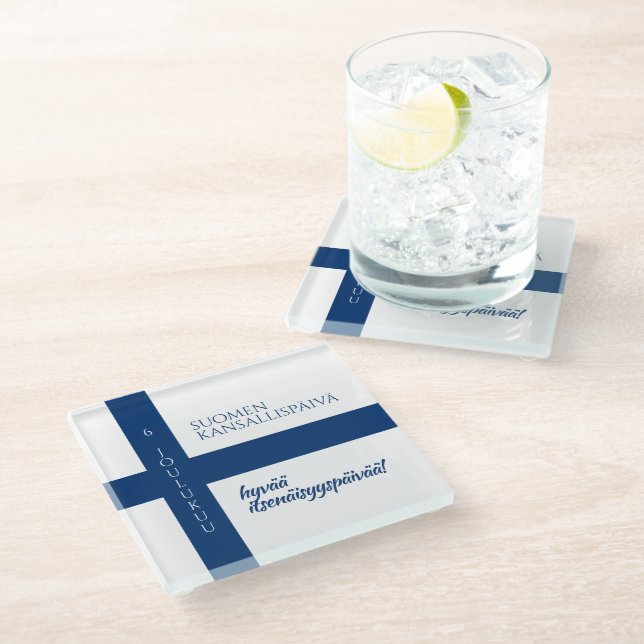 Suomen Kansallispäivä Finnish National Day Flag Glass Coaster (Angled)