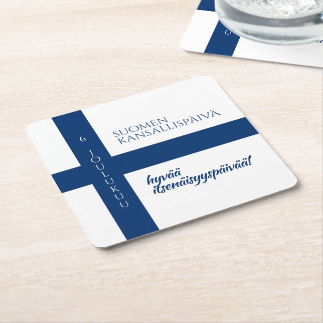 Suomen Kansallispäivä Finnish National Day Flag Square Paper Coaster (Angled)