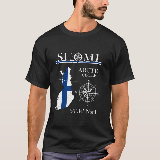 Suomi Finland Arctic Circle Adventure Finnish Flag T-Shirt (Front)