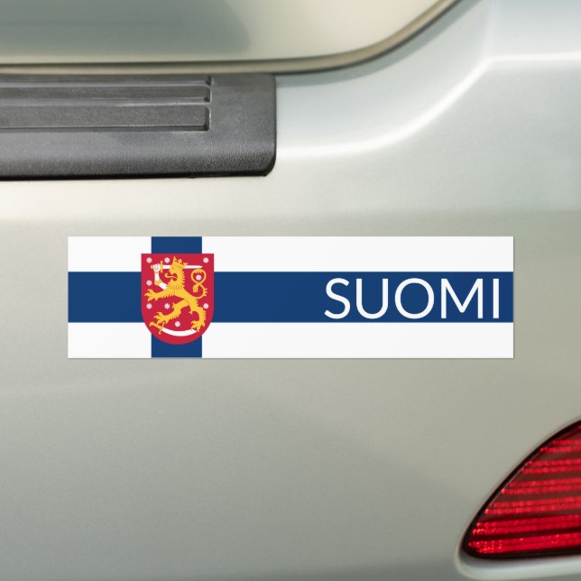 Suomi Flag Bumper Sticker (On Car)