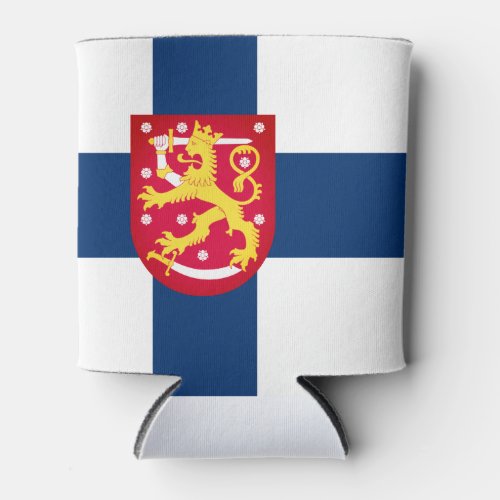 Suomi Flag with superimposed coat of arms Can Cooler