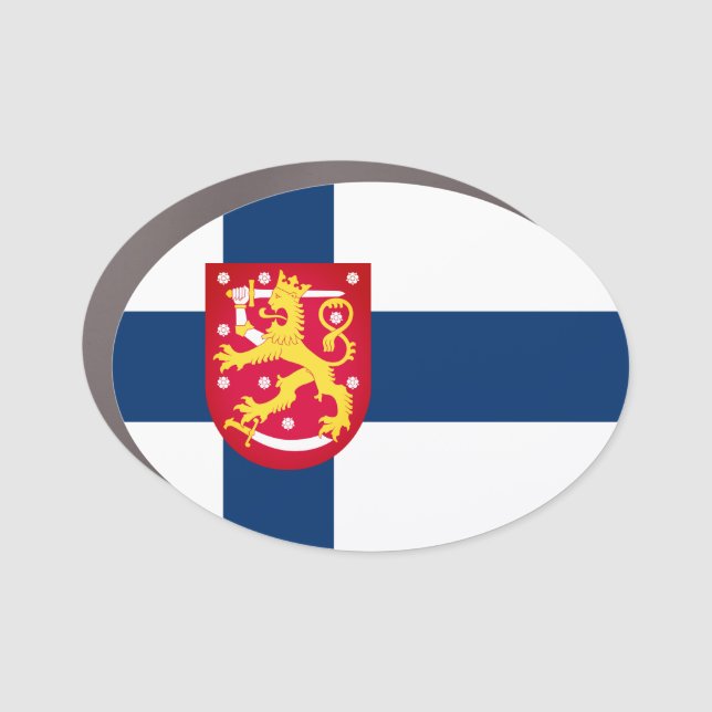 Suomi Flag with superimposed coat of arms Car Magnet (Front)