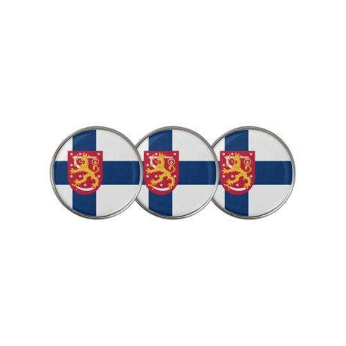Suomi Flag with superimposed coat of arms Golf Ball Marker