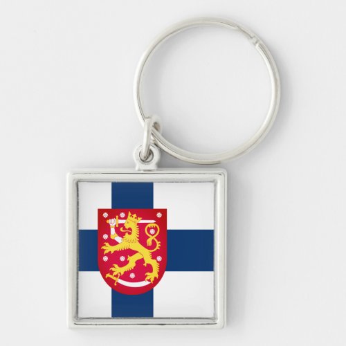 Suomi Flag with superimposed coat of arms Keychain