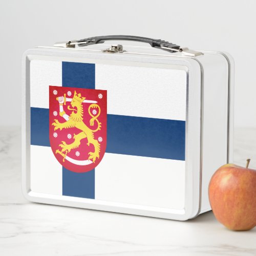 Suomi Flag with superimposed coat of arms Metal Lunch Box
