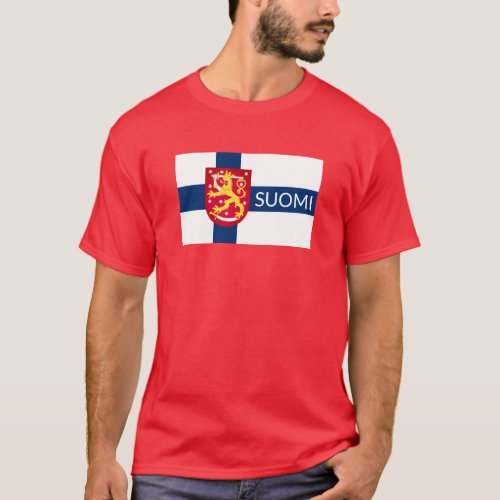 Suomi Flag with superimposed coat of arms T_Shirt