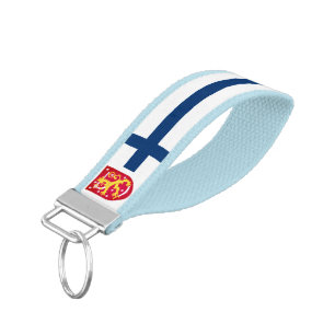 Suomi Flag with superimposed coat of arms Wrist Keychain