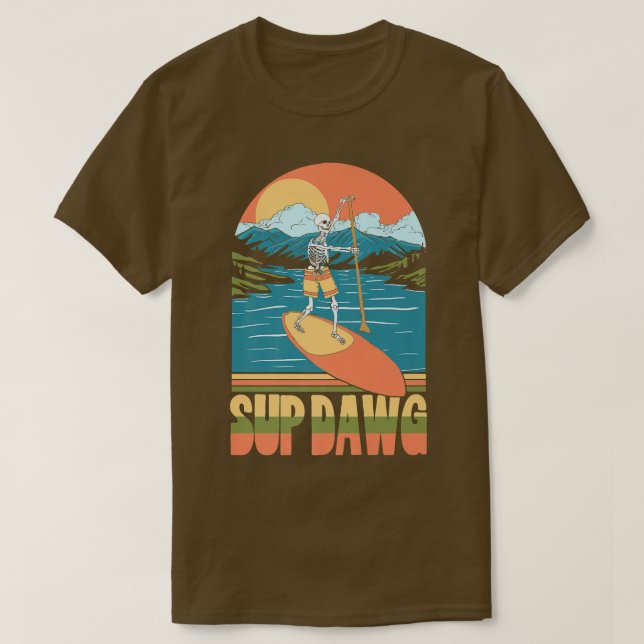 SUP Dawg Stand Up Paddleboard Funny Skeleton Lake  T-Shirt (Design Front)
