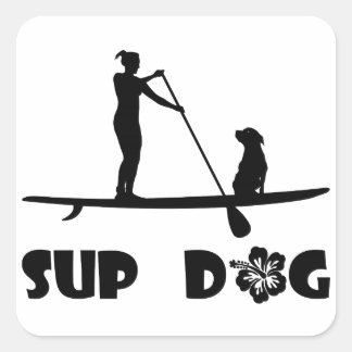 SUP Dog Sitting Square Sticker