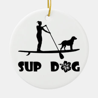 SUP Dog Standing Ceramic Ornament