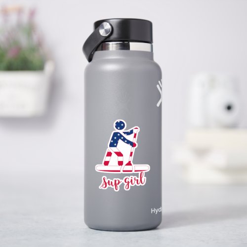 Sup Girl _ American Flag Stand Up Paddle Boarder Sticker