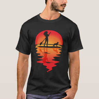 SUP Girl Boarding Paddling Stand Up Paddle Dog T-Shirt