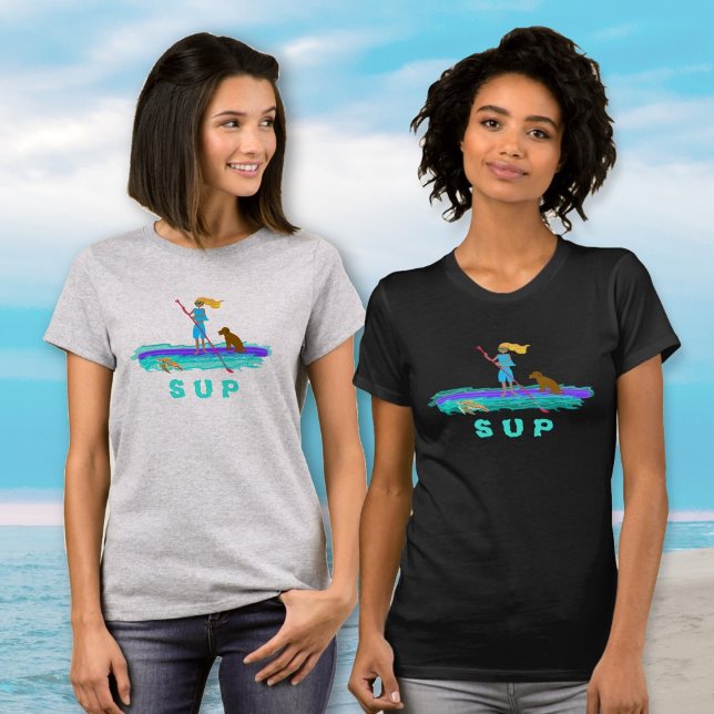 SUP Girl n Dog Paddleboarding Sea Turtle Tee (Creator Uploaded)