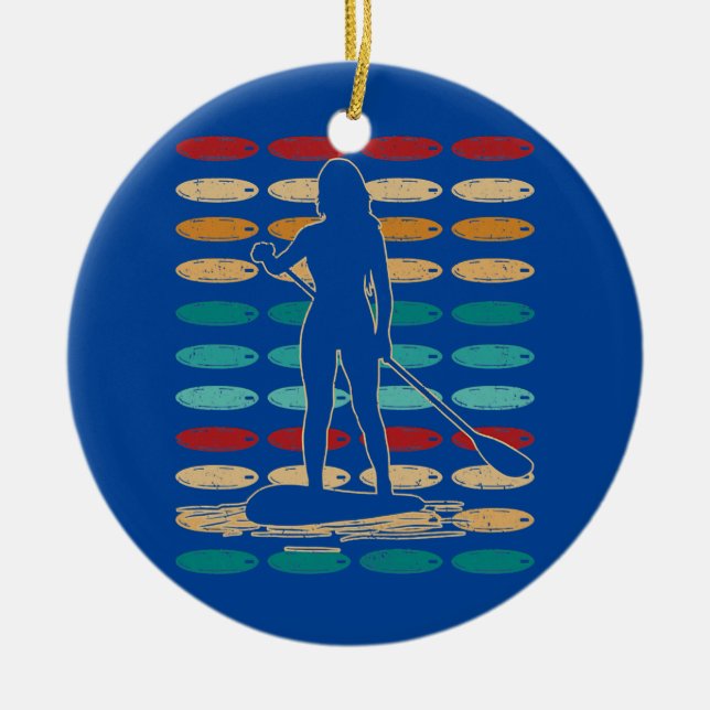 SUP Girl Water Sport Stand Up Paddle Board  Ceramic Ornament (Front)