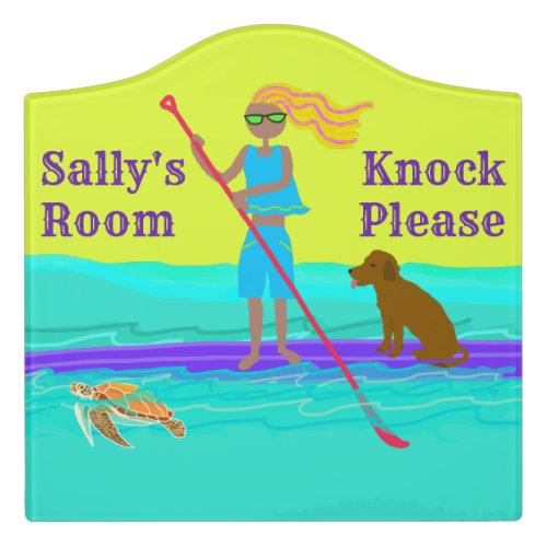 SUP Illustration Personalized Girls Room Door Sign