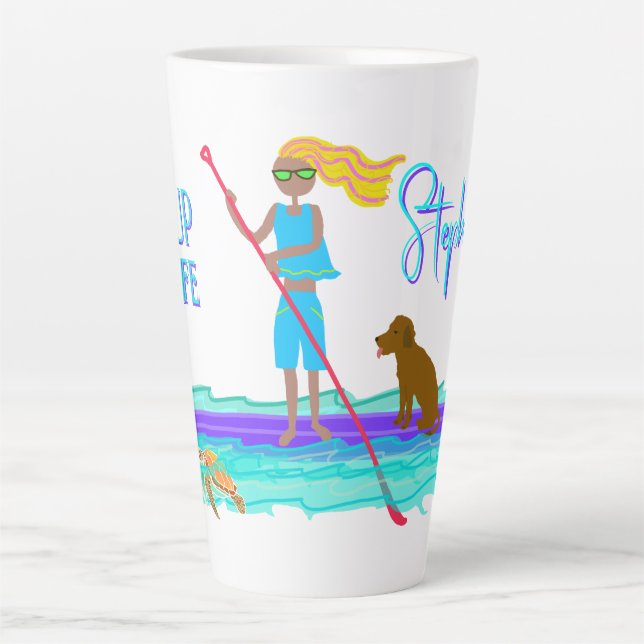 SUP Life Illustrated Girl n Dog Latte Mug (Front)