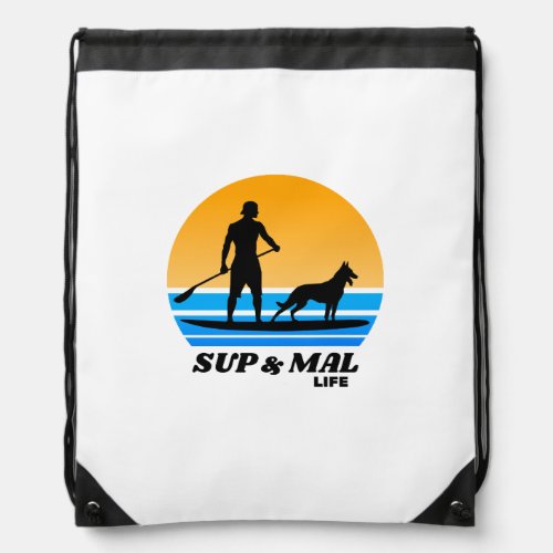 SUP  Mal Life Malinois Guy Standup Paddleboarding Drawstring Bag