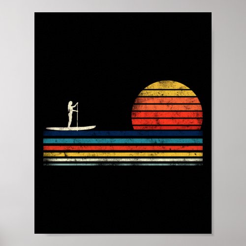 SUP Paddleboard Girl Vintage Retro Sunset Poster