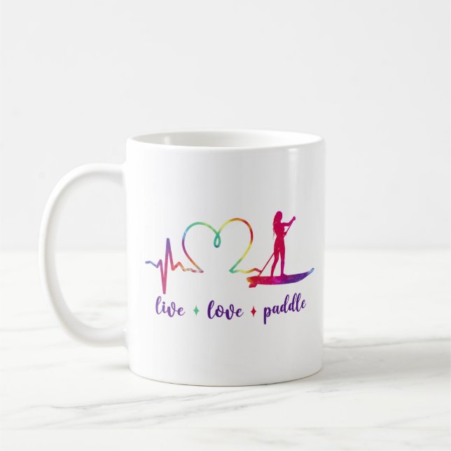SUP Paddleboard Live Love Paddle Girl Heartbeat Coffee Mug (Left)