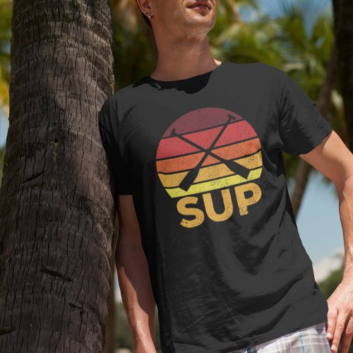 SUP Retro Stand Up Paddling Sunset T_Shirt