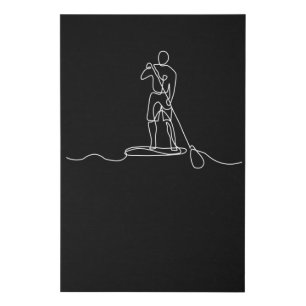 SUP Stand Up Paddel One Line Art Faux Canvas Print