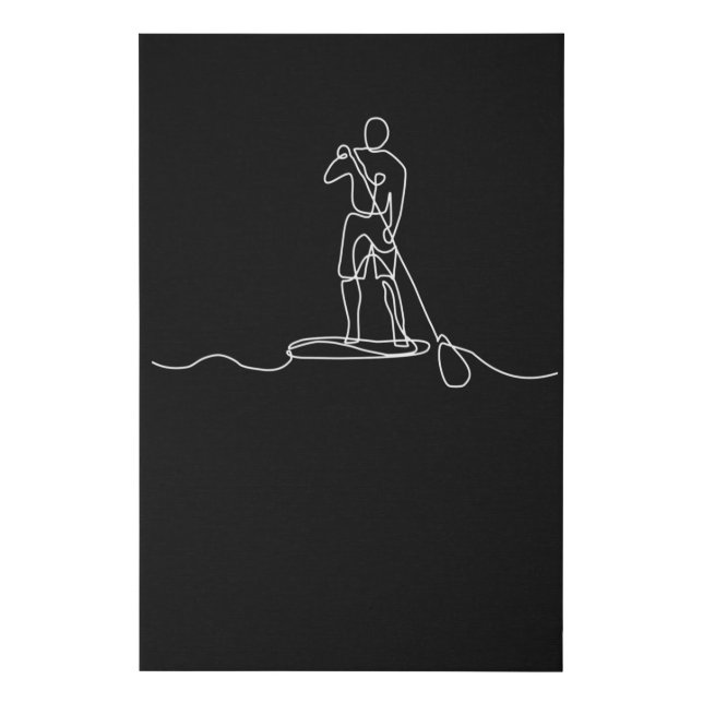 SUP Stand Up Paddel One Line Art Faux Canvas Print (Front)