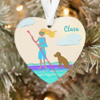 Sup Stand Up Paddleboarding Girl Dog Photo Ornament by holiday_store at Zazzle
