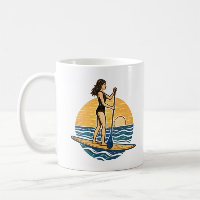 SUP Sunset Paddle | Blue Beach Paddleboard Graphic Coffee Mug (Left)