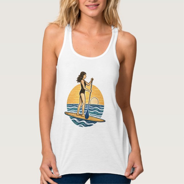 SUP Sunset Paddle |  Paddleboard Beach Graphic Tank Top (Front)