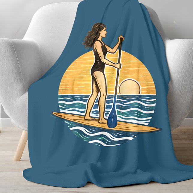 SUP Sunset Paddleboard | Blue Coastal Life Graphic Fleece Blanket (Creator Uploaded)