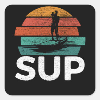 Sup Vintage Retro Stand Up Paddling Surfboard Square Sticker