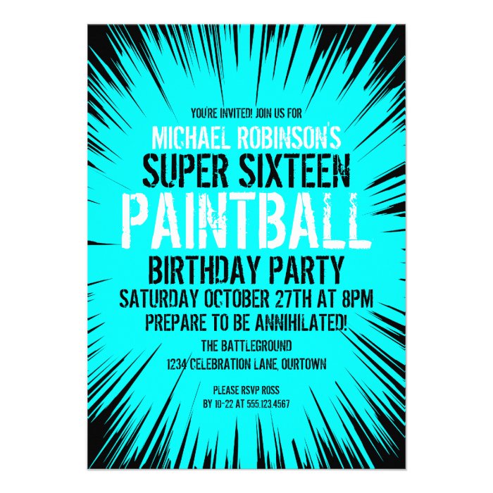 Super 16 Paintball Party Invitations