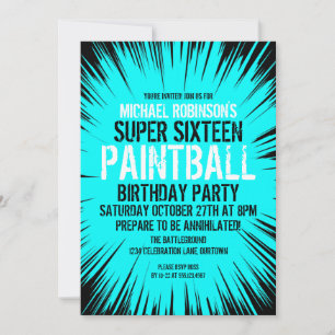 Super 16 Paintball Party Invitations