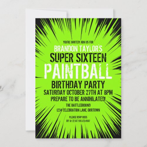 Super 16 Paintball Party Invitations