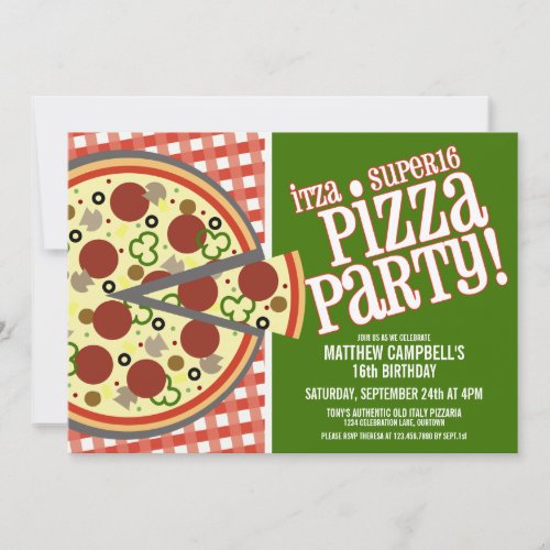 Super 16 Pizza Party Invitations