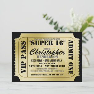 Super 16 VIP Ticket Style Party Invitations
