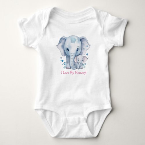 Super Adorable Mommy and Baby Elephants Baby Bodysuit