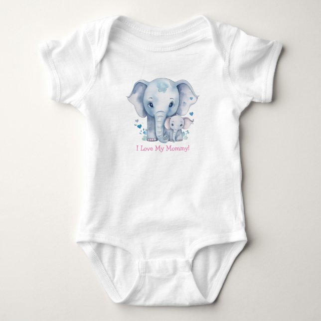 Super Adorable Mommy and Baby Elephants Baby Bodysuit (Front)