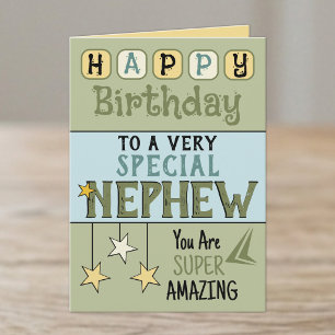 Super amazing nephew green and blue birthday card